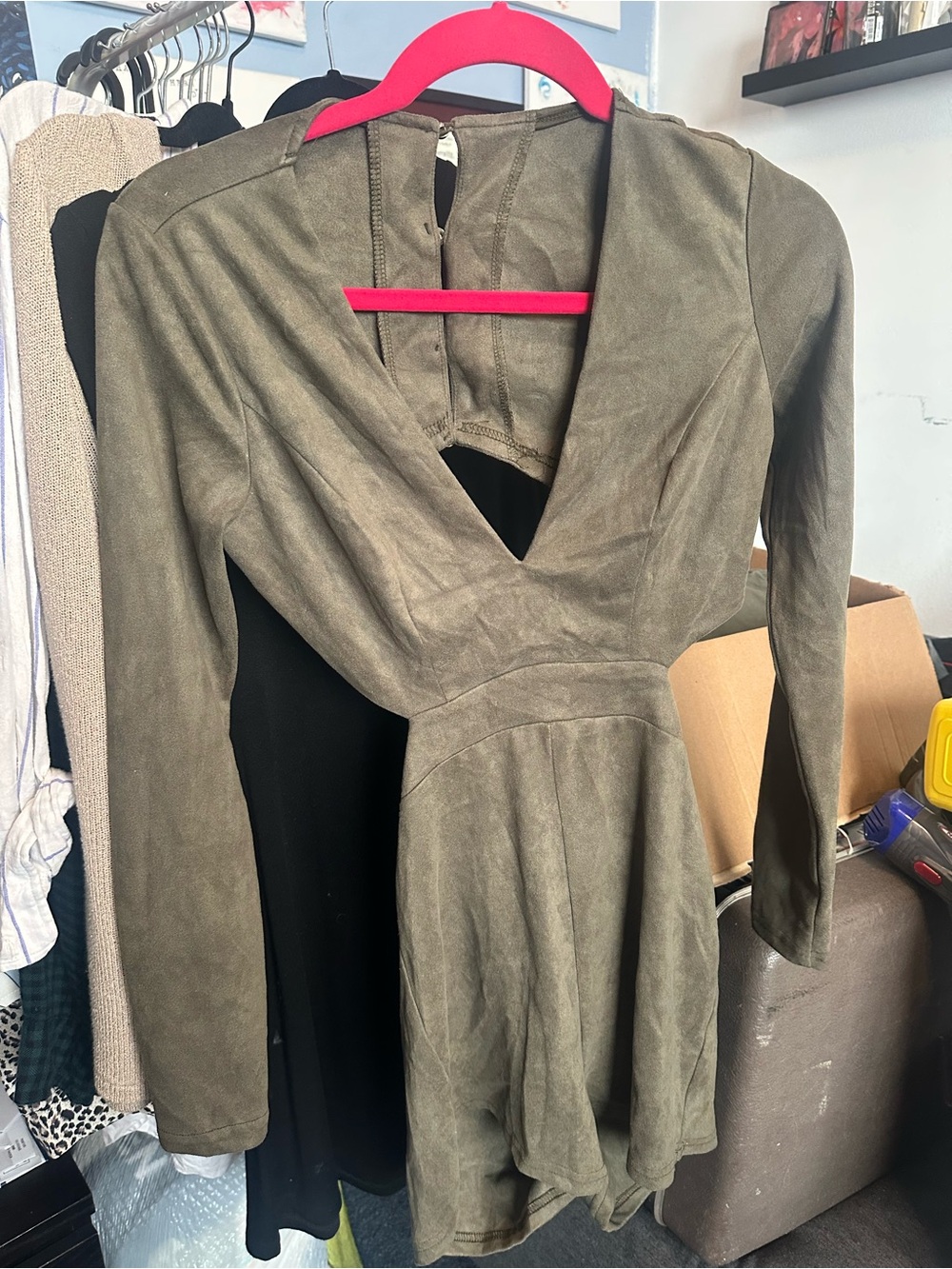 privy Olive Green Long Sleeve V-Neck romper